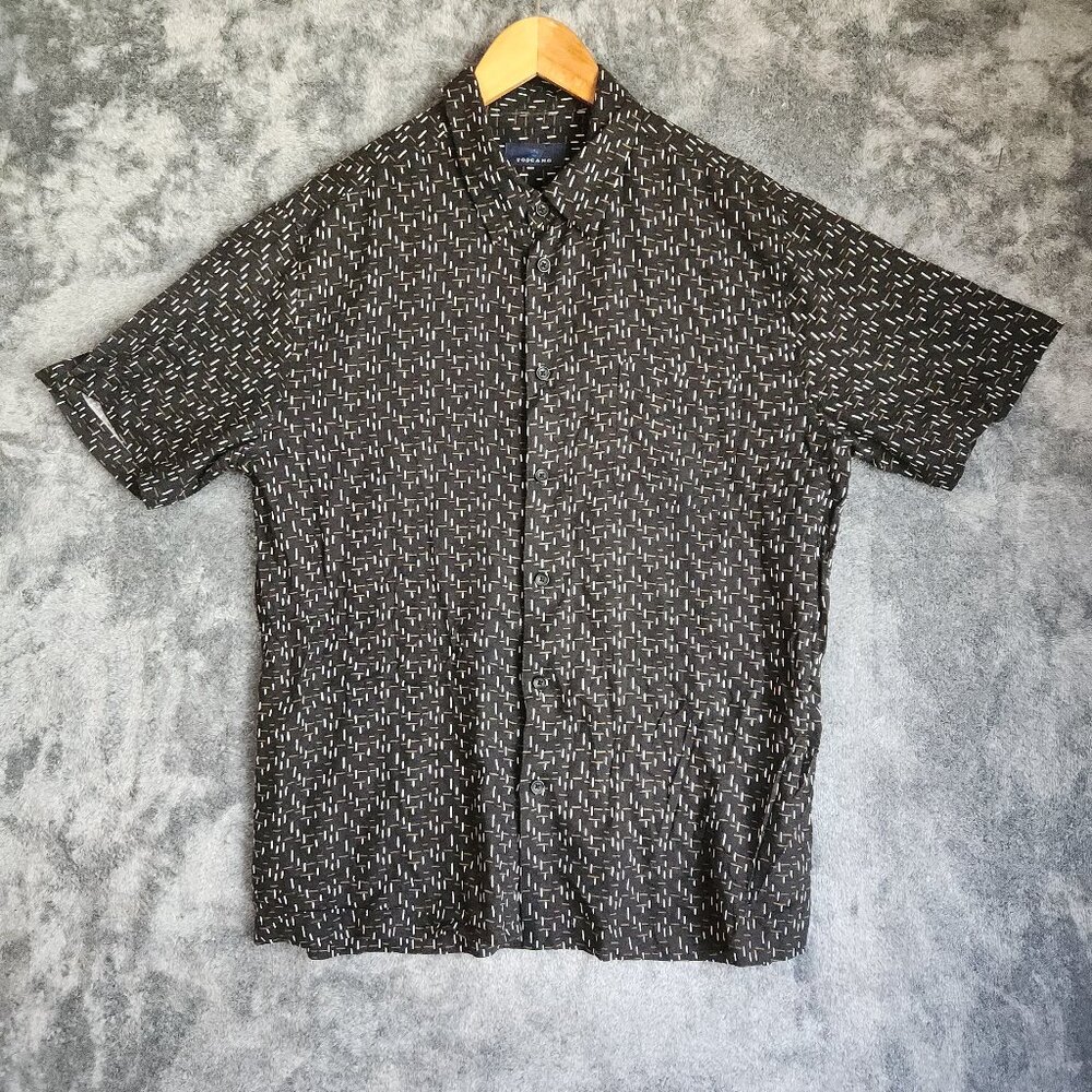 Toscano Silk Blend Men's Button Up Shirt Short Sleeve Large Black EUC Geometric - Picture 2 of 10